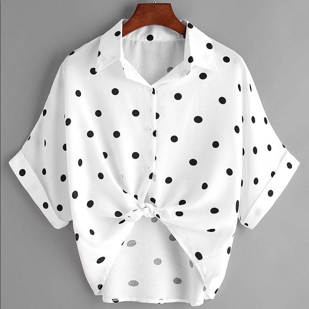 NWT SHEIN women’s Polka Dot Knot Shirt Sz L